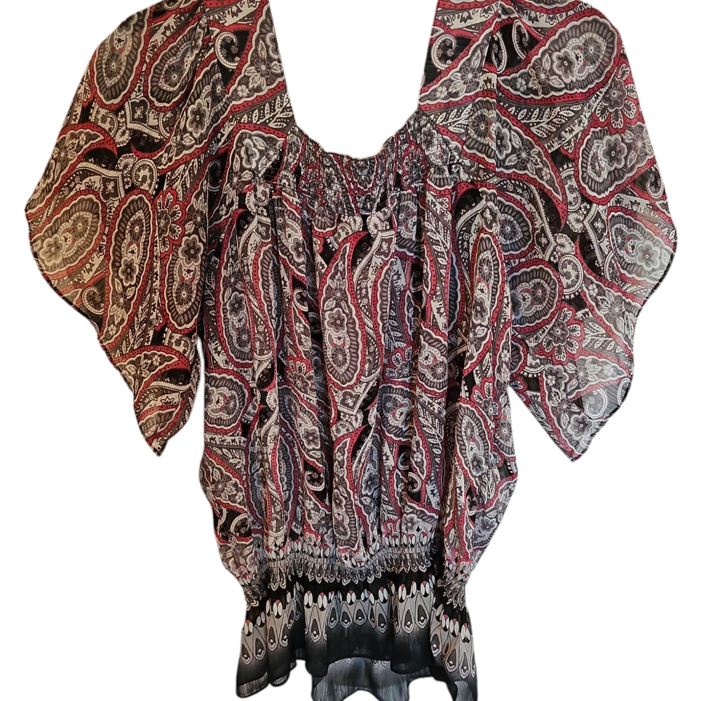 Paisley Print Women's Top - Red and Black